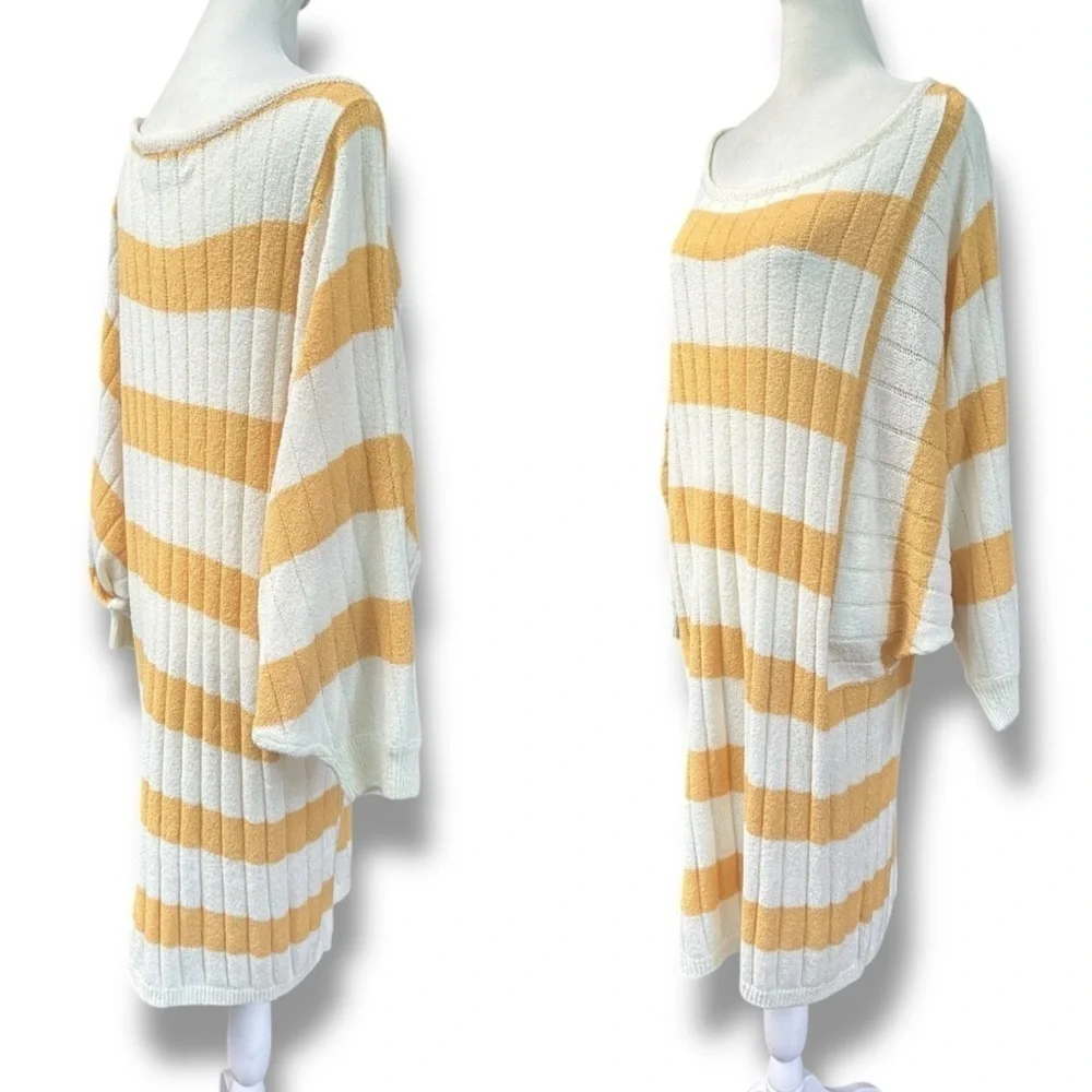 New Free People Beach Mauna Kea Stripe Mini Sweater Dress in Yellow | Large